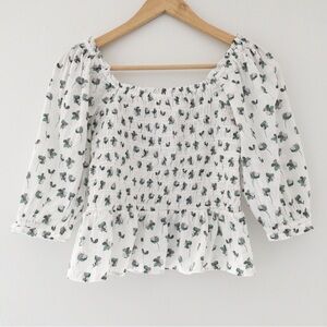 Loft Floral Smocked Puff Sleeve Peplum Top